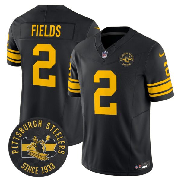 Pittsburgh Steelers Throwback 1962 Vapor Limited Jersey – Est. 1933 Patch – All Stitched – Black – Justin Fields Jersey