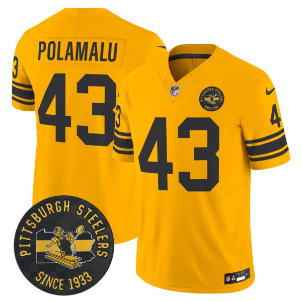 Pittsburgh Steelers Throwback 1962 Vapor Limited Jersey – Est. 1933 Patch – All Stitched – Gold – Troy Polamalu Jersey