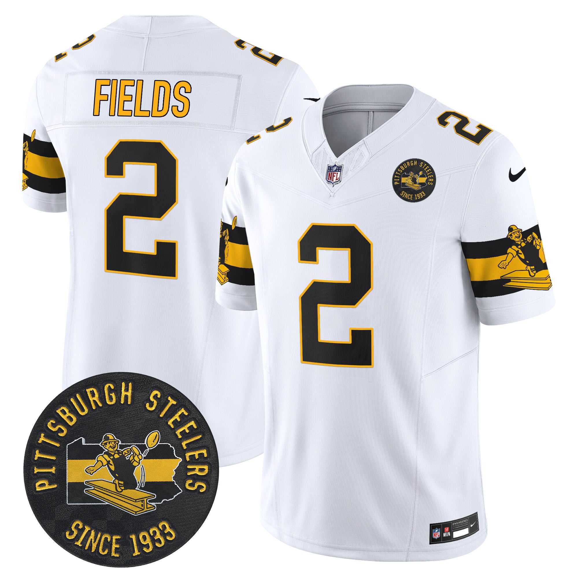 Pittsburgh Steelers Throwback 1933 Patch Vapor Limited Jersey – All Stitched – White – Justin Fields Jersey