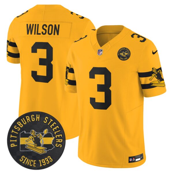 Pittsburgh Steelers Throwback 1933 Patch Vapor Limited Jersey – All Stitched – Gold – Russell Wilson Jersey