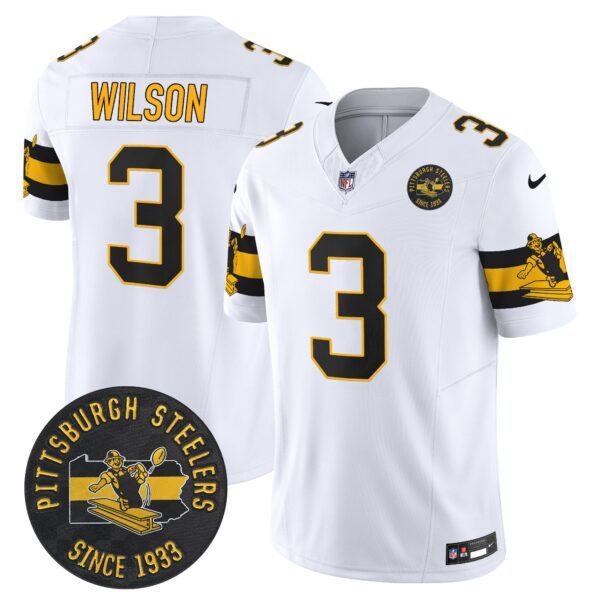 Pittsburgh Steelers Throwback 1933 Patch Vapor Limited Jersey – All Stitched – White – Russell Wilson Jersey