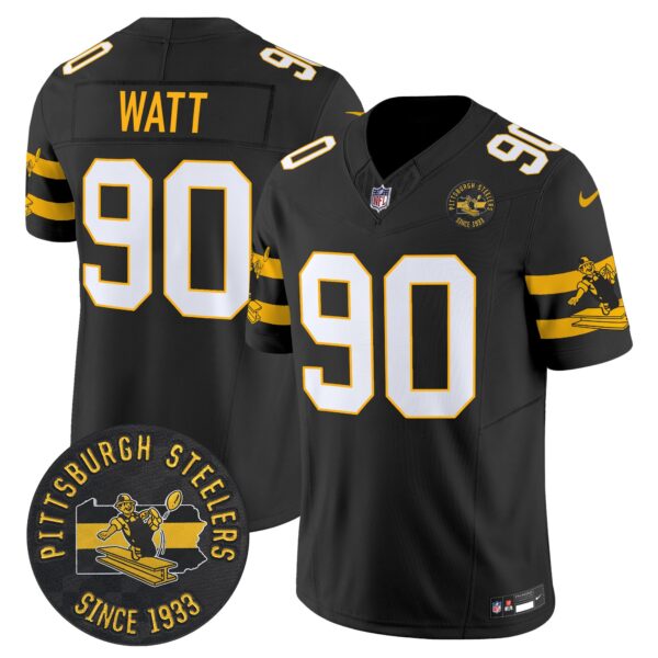 Pittsburgh Steelers Throwback 1933 Patch Vapor Limited Jersey – All Stitched – Black – T. J. Watt Jersey