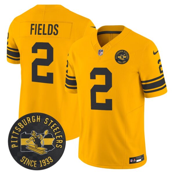 Pittsburgh Steelers Throwback 1962 Vapor Limited Jersey – Est. 1933 Patch – All Stitched – Gold – Justin Fields Jersey