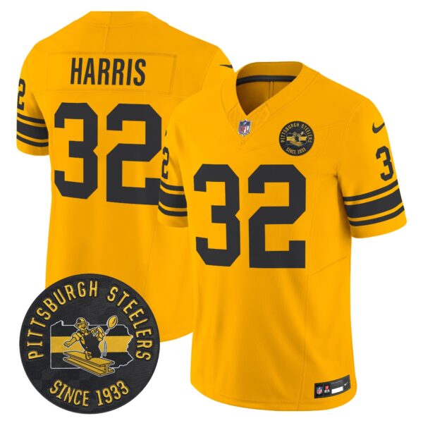 Pittsburgh Steelers Throwback 1962 Vapor Limited Jersey – Est. 1933 Patch – All Stitched – Gold – Franco Harris Jersey