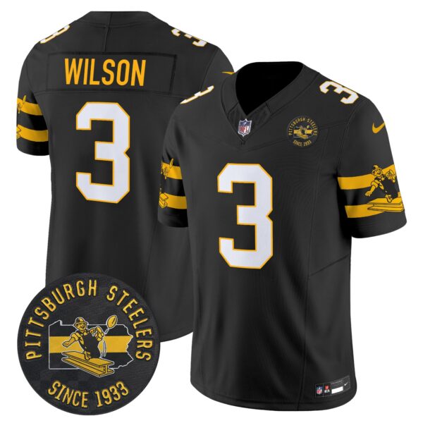 Pittsburgh Steelers Throwback 1933 Patch Vapor Limited Jersey – All Stitched – Black – Russell Wilson Jersey