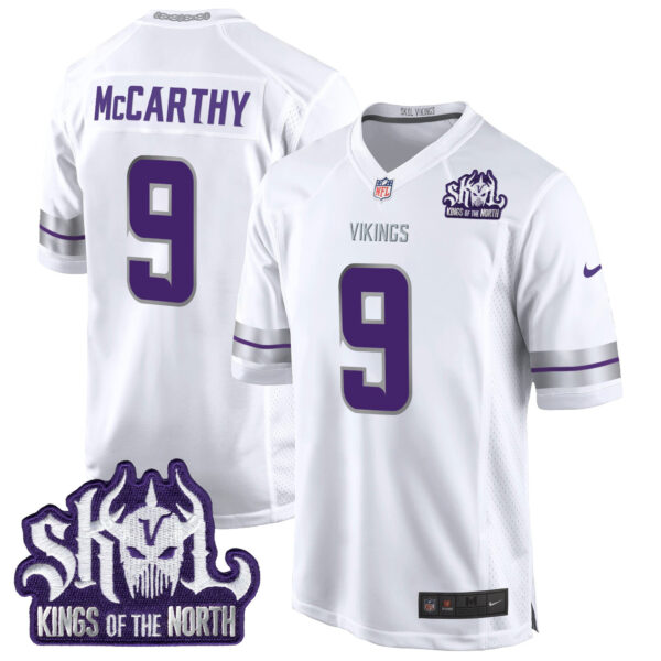 Minnesota Vikings 2024 Winter Warrior Skol Patch Game Jersey – All Stitched – White – J.J. McCarthy Jersey