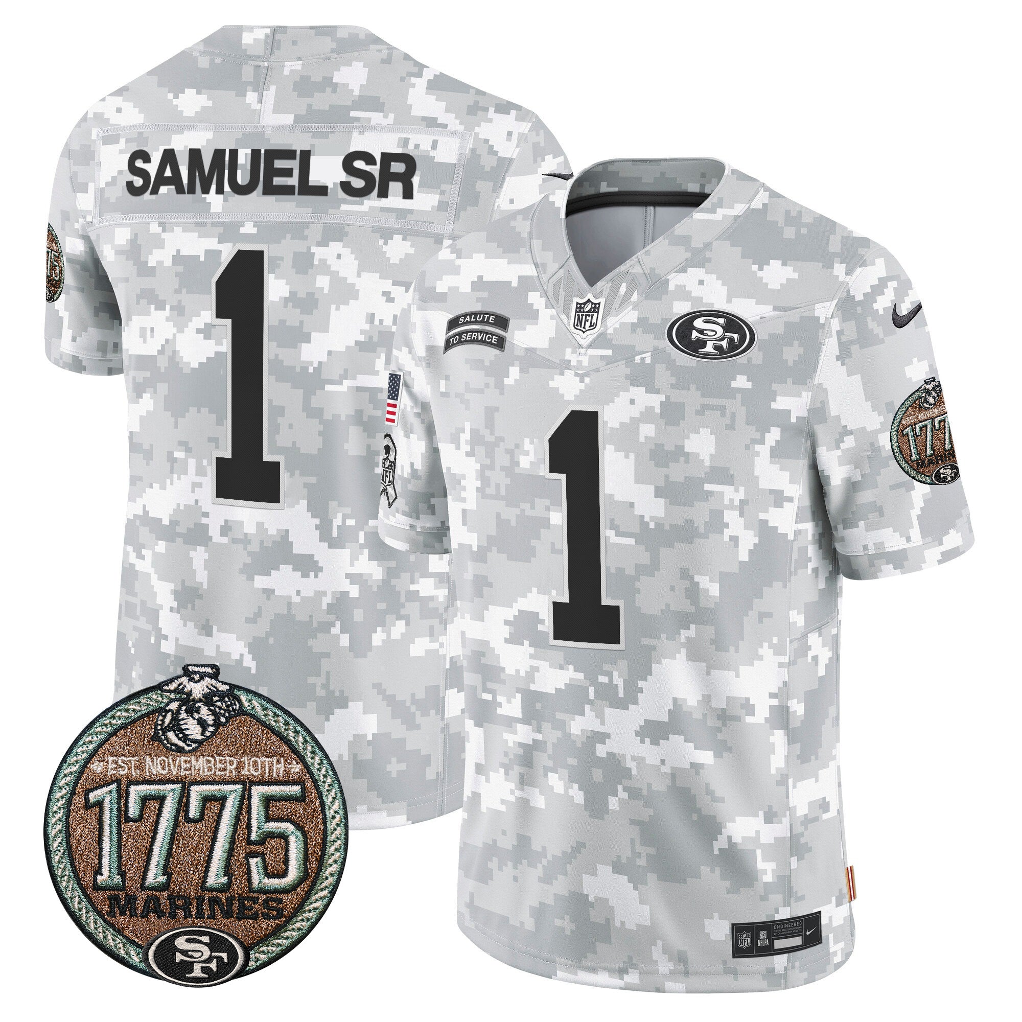 49ers 2024 Salute to Service Establishment Year Patch Vapor Limited Jersey – All Stitched – Marines – Deebo Samuel Jersey