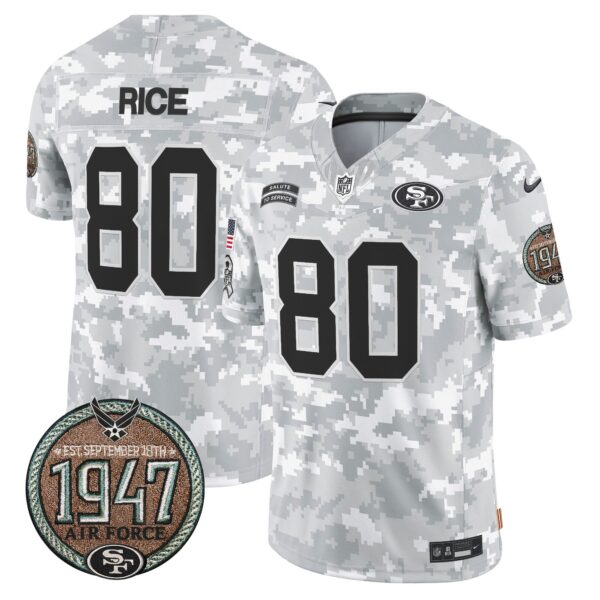 49ers 2024 Salute to Service Establishment Year Patch Vapor Limited Jersey – All Stitched – Air Force – Jerry Rice Jersey
