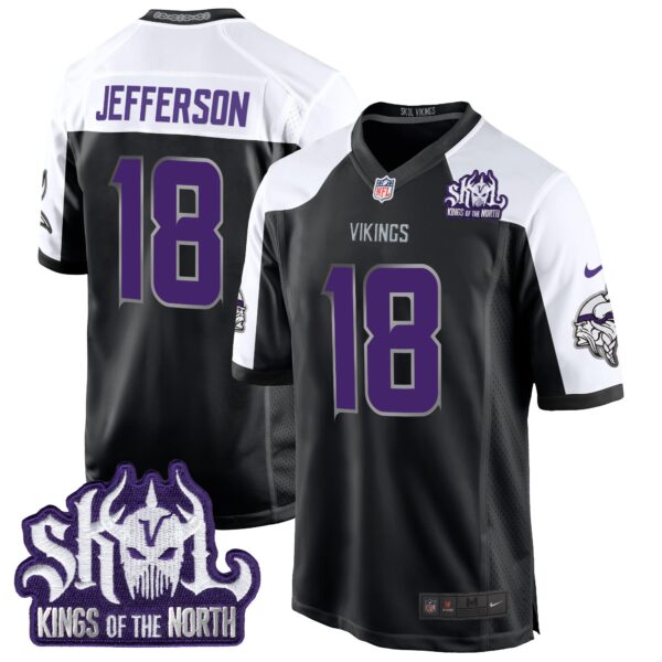 Minnesota Vikings 2024 Winter Warrior Skol Patch Game Jersey – All Stitched – Black Alternate – Justin Jefferson Jersey