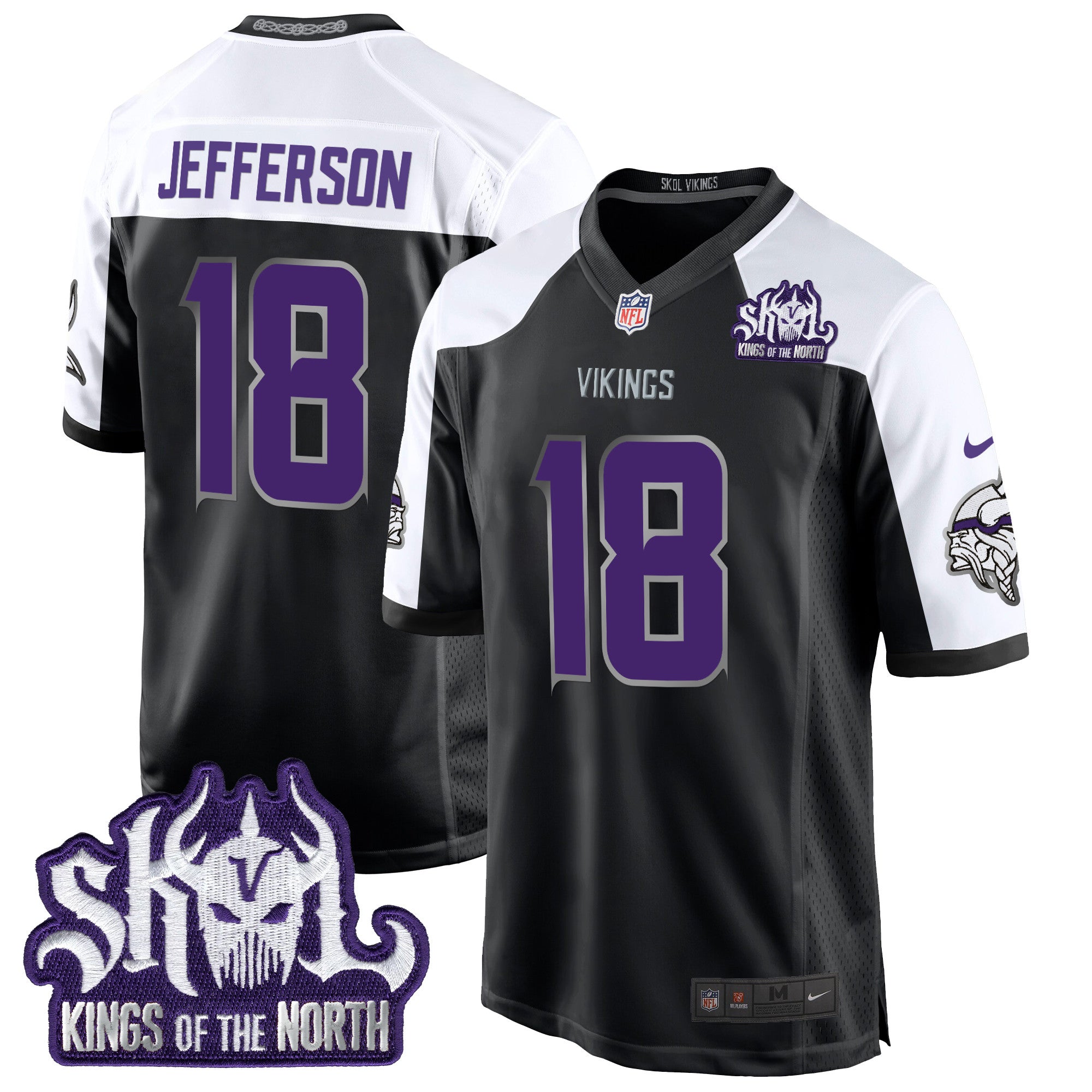 Minnesota Vikings 2024 Winter Warrior Skol Patch Game Jersey – All Stitched – Black Alternate – Justin Jefferson Jersey