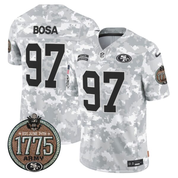 49ers 2024 Salute to Service Establishment Year Patch Vapor Limited Jersey – All Stitched – Army – Nick Bosa Jersey