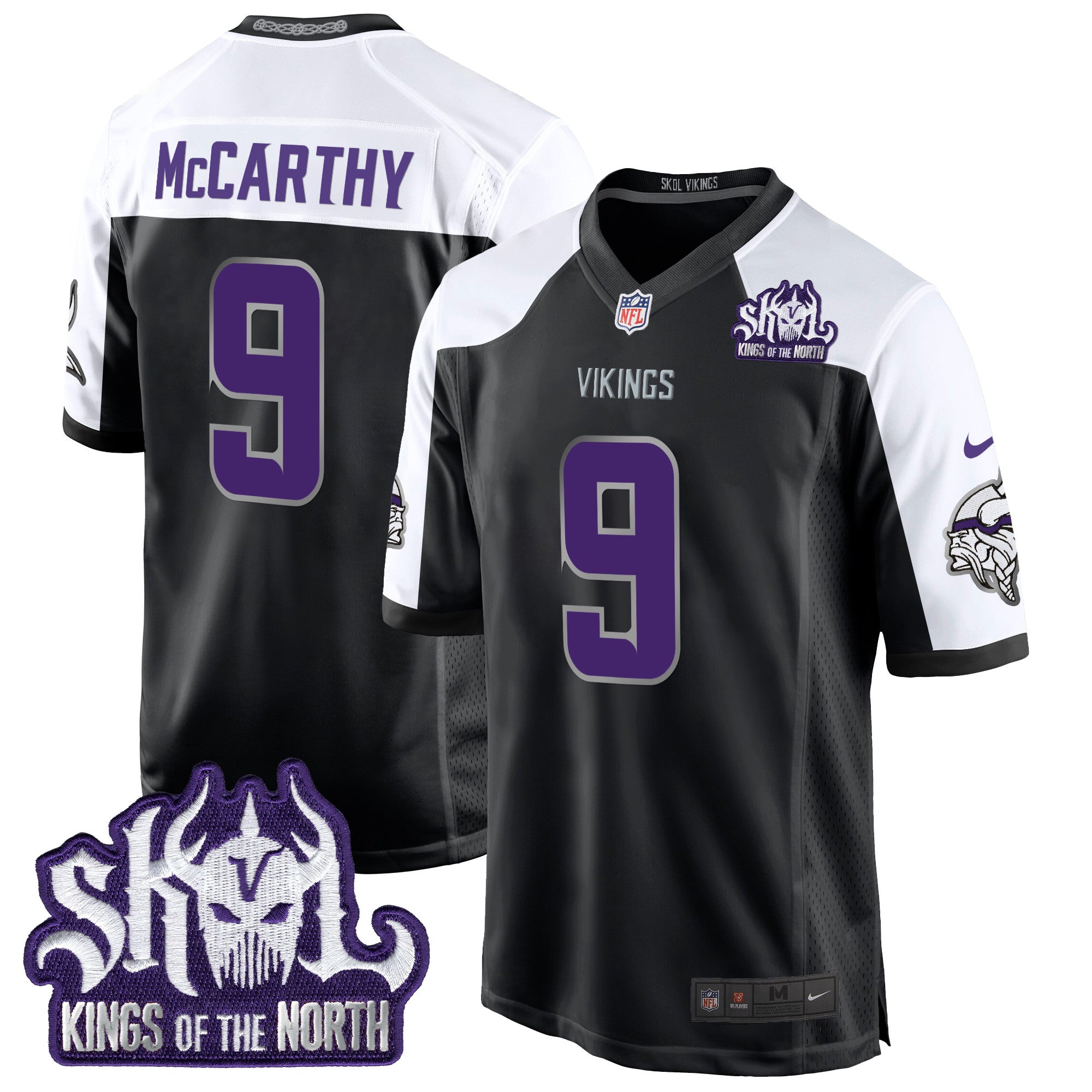 Minnesota Vikings 2024 Winter Warrior Skol Patch Game Jersey – All Stitched – Black Alternate – J.J. McCarthy Jersey