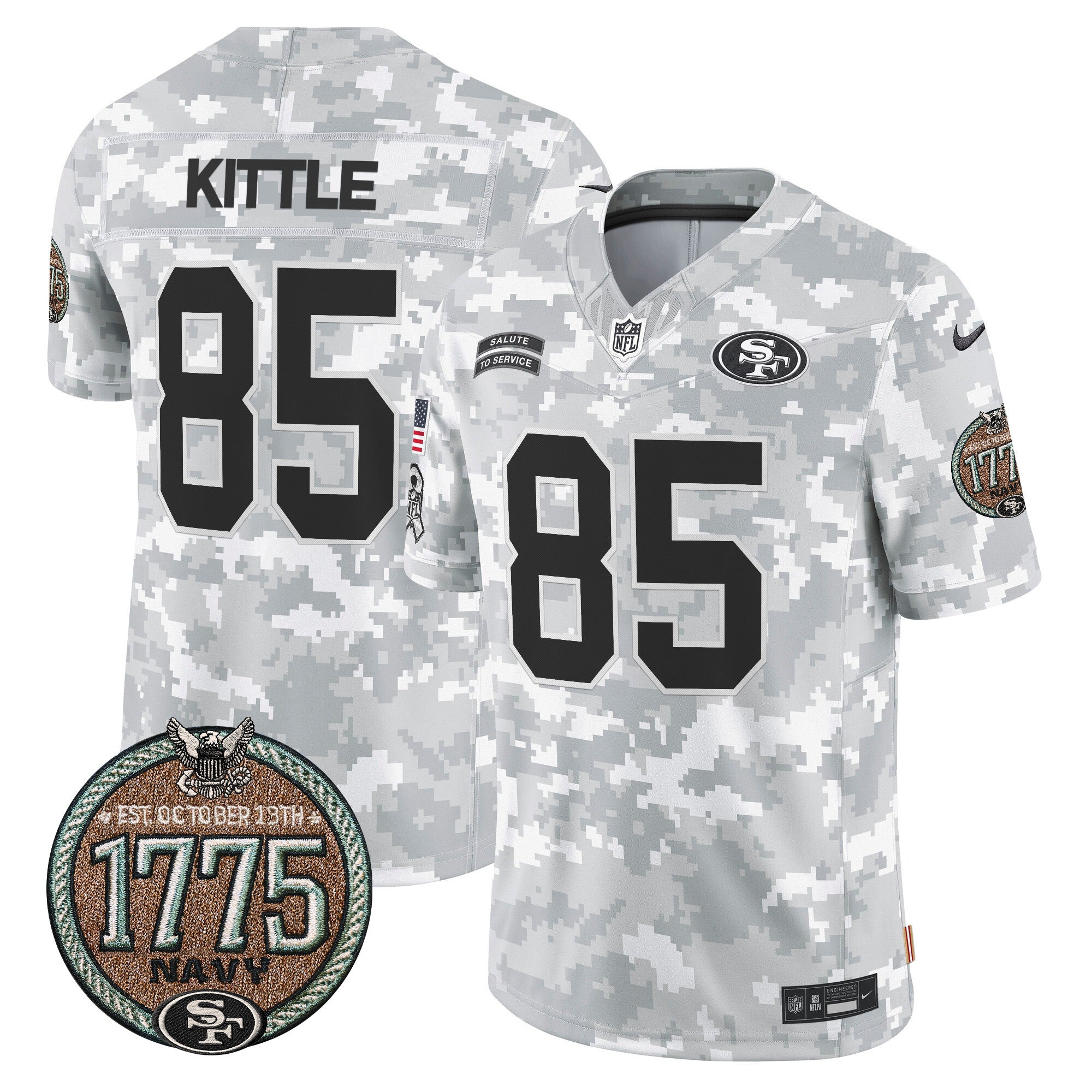 49ers 2024 Salute to Service Establishment Year Patch Vapor Limited Jersey – All Stitched – Navy – George Kittle Jersey