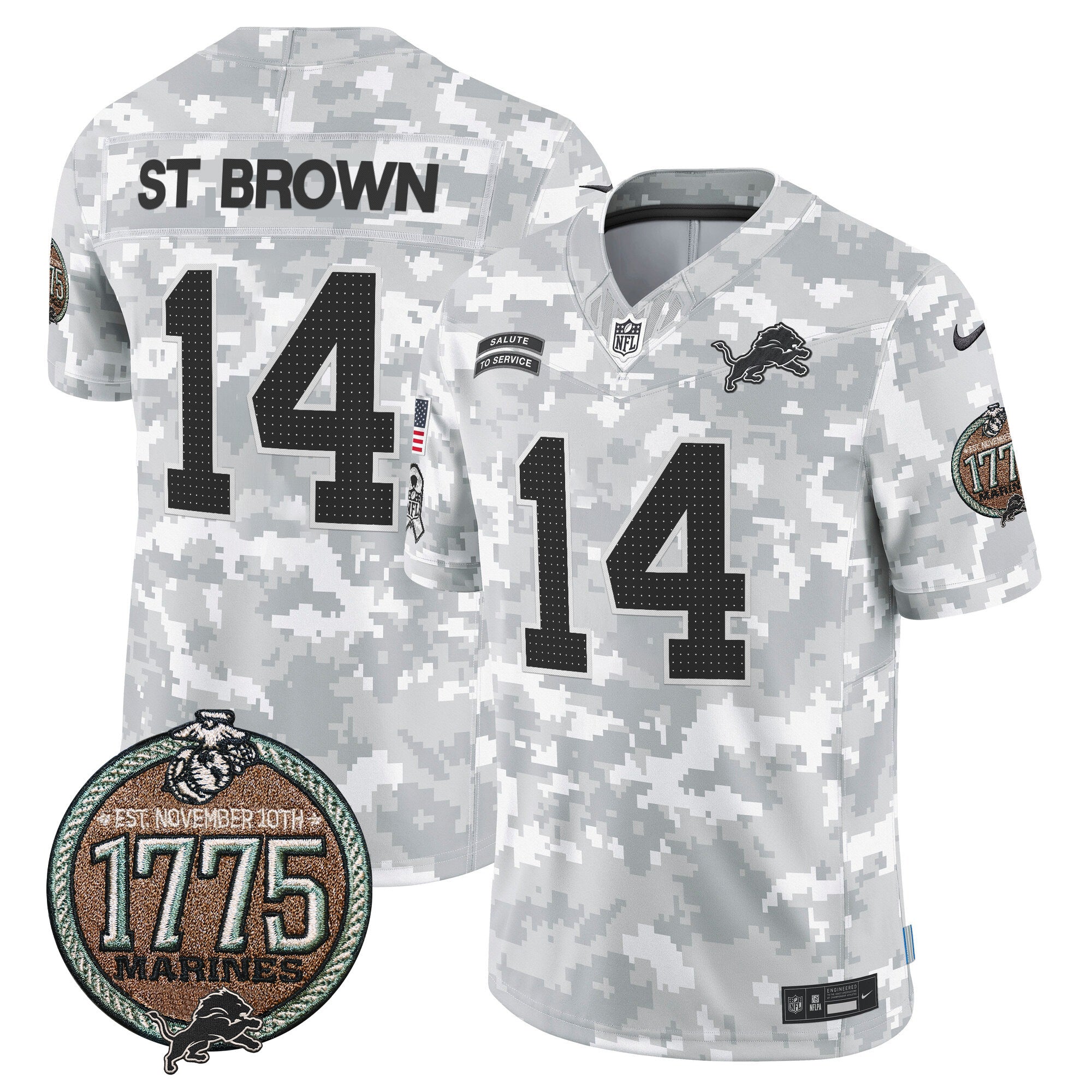 Detroit Lions 2024 Salute to Service Establishment Year Patch Vapor Limited Jersey – All Stitched – Marines – St. Brown Jersey