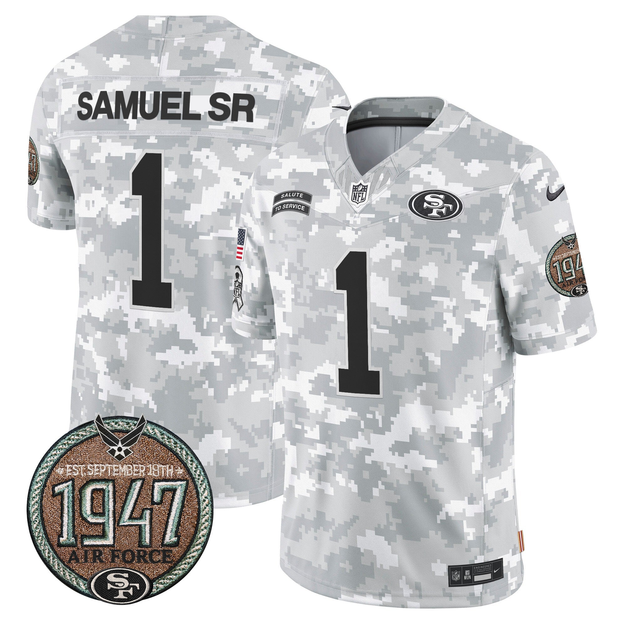 49ers 2024 Salute to Service Establishment Year Patch Vapor Limited Jersey – All Stitched – Air Force – Deebo Samuel Jersey