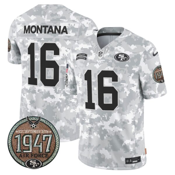 49ers 2024 Salute to Service Establishment Year Patch Vapor Limited Jersey – All Stitched – Air Force – Joe Montana Jersey