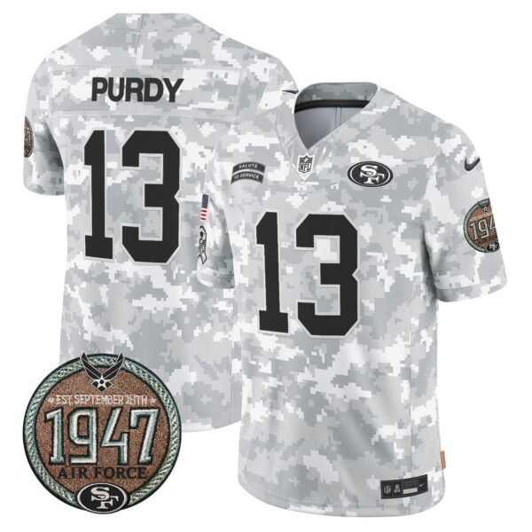 49ers 2024 Salute to Service Establishment Year Patch Vapor Limited Jersey – All Stitched – Air Force – Brock Purdy Jersey
