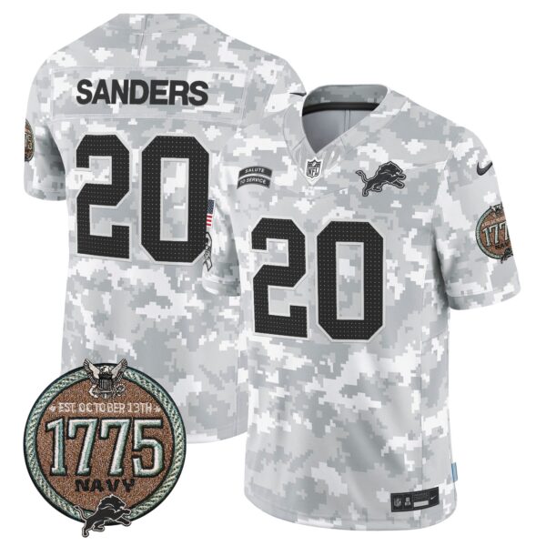 Detroit Lions 2024 Salute to Service Establishment Year Patch Vapor Limited Jersey – All Stitched – Navy – Barry Sanders Jersey