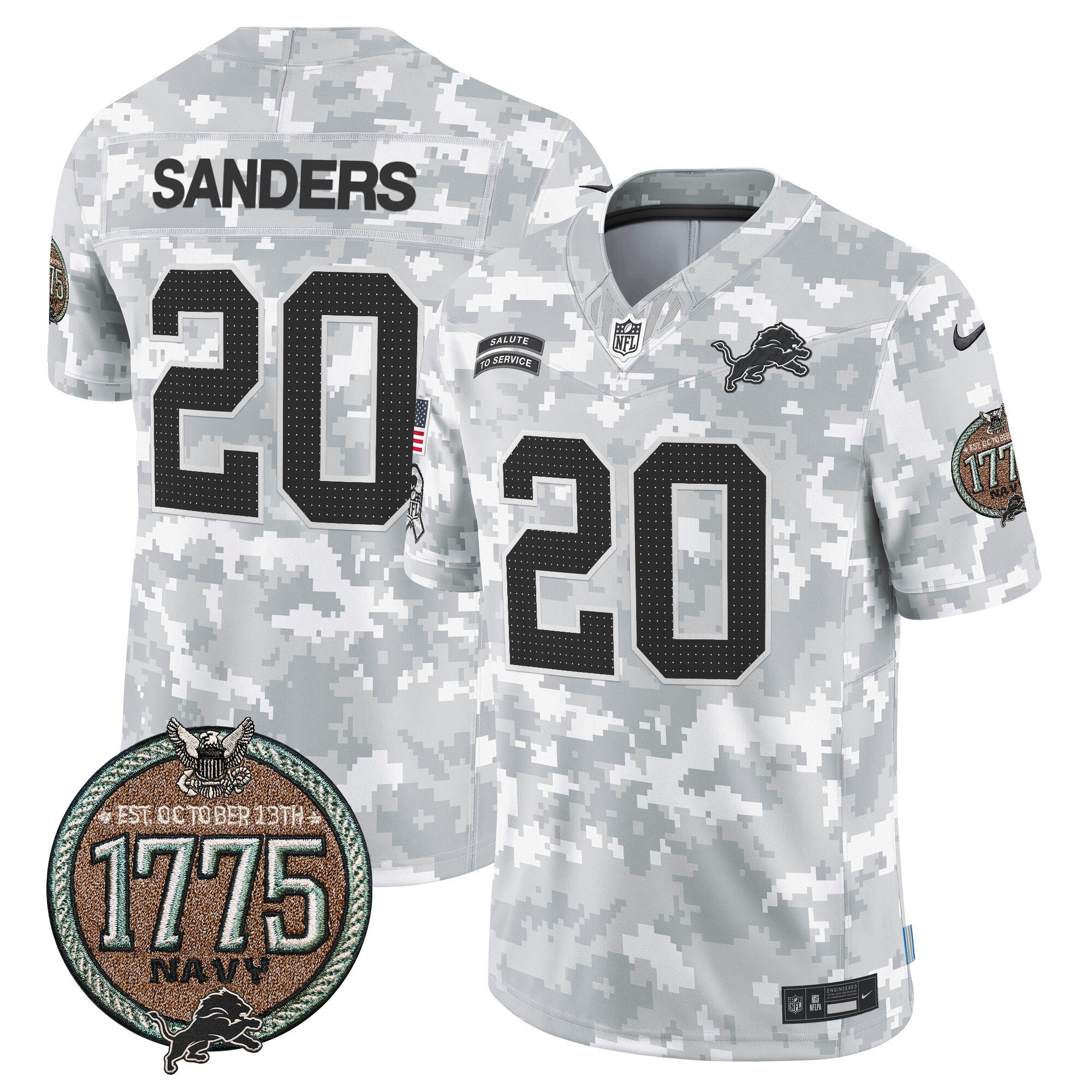 Detroit Lions 2024 Salute to Service Establishment Year Patch Vapor Limited Jersey – All Stitched – Navy – Barry Sanders Jersey