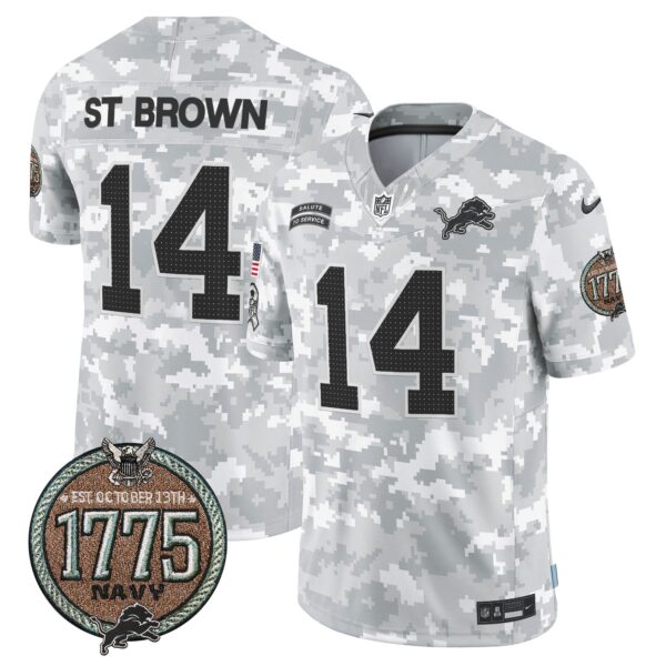 Detroit Lions 2024 Salute to Service Establishment Year Patch Vapor Limited Jersey – All Stitched – Navy – St. Brown Jersey