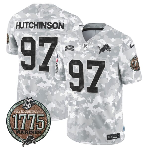 Detroit Lions 2024 Salute to Service Establishment Year Patch Vapor Limited Jersey – All Stitched – Marines – Hutchinson Jersey