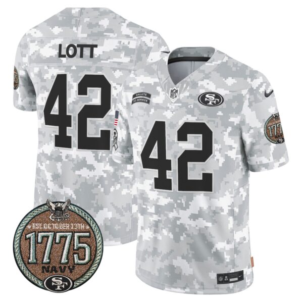 49ers 2024 Salute to Service Establishment Year Patch Vapor Limited Jersey – All Stitched – Navy – Ronnie Lott Jersey