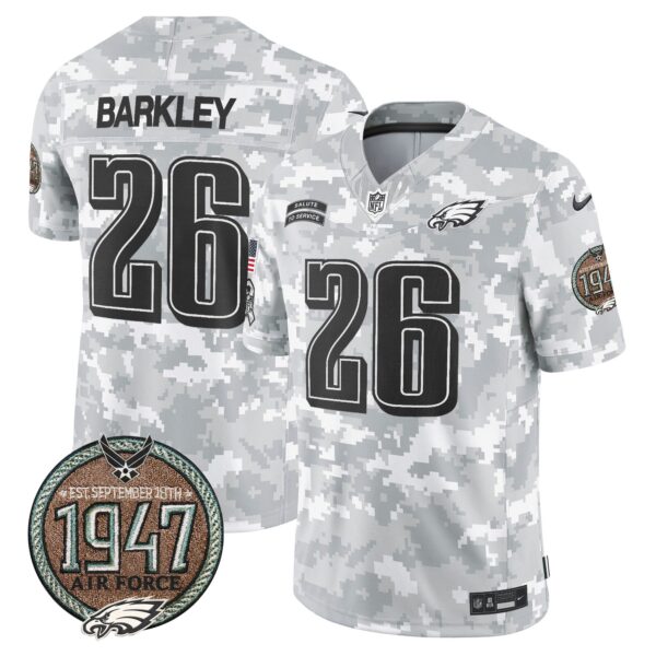 Eagles 2024 Salute to Service Establishment Year Patch Vapor Limited Jersey – All Stitched – Air Force – Saquon Barkley Jersey