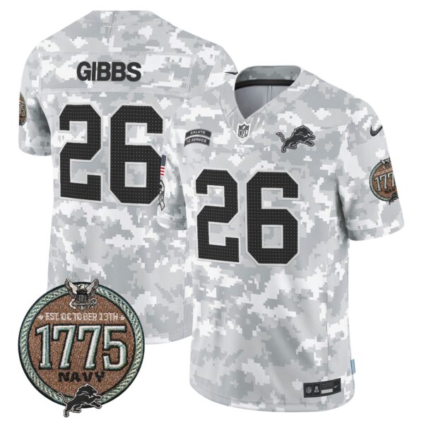 Detroit Lions 2024 Salute to Service Establishment Year Patch Vapor Limited Jersey – All Stitched – Navy – Jahmyr Gibbs Jersey