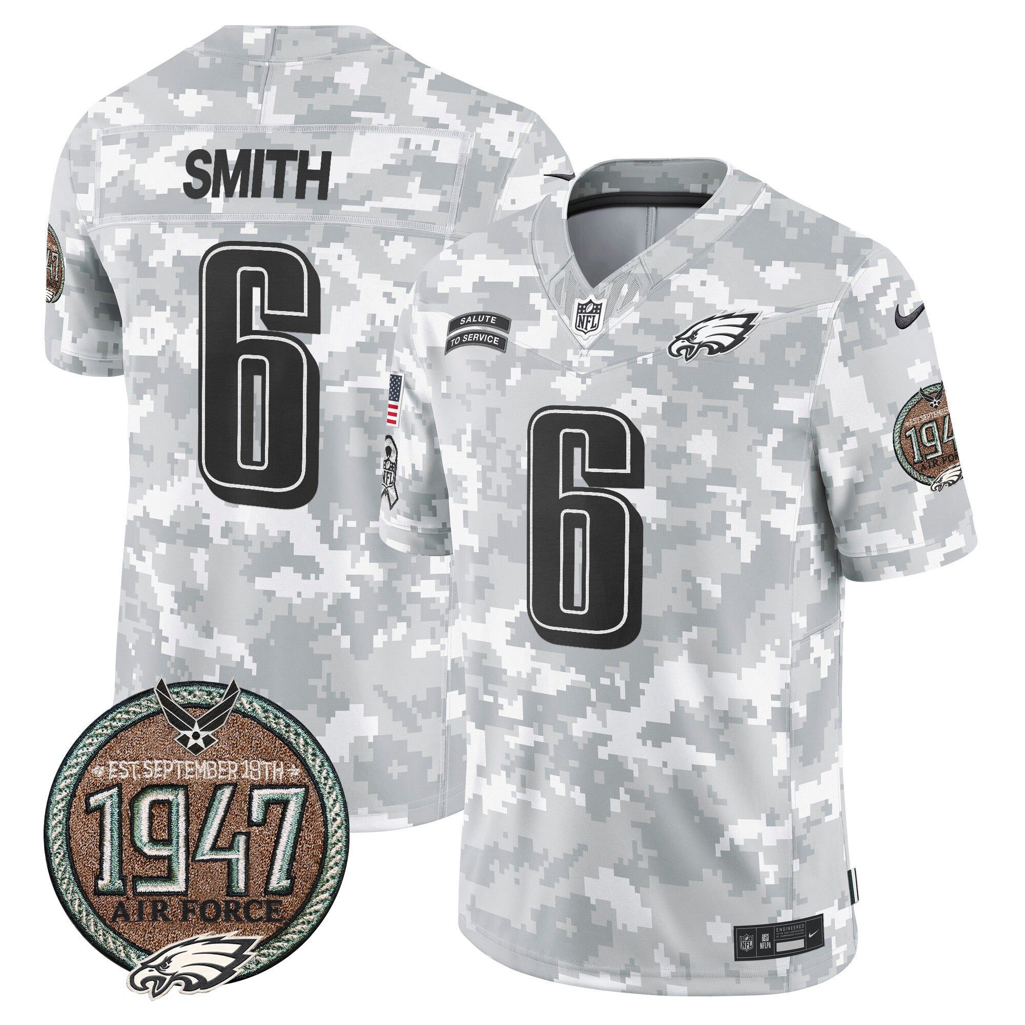 Eagles 2024 Salute to Service Establishment Year Patch Vapor Limited Jersey – All Stitched – Air Force – DeVonta Smith Jersey