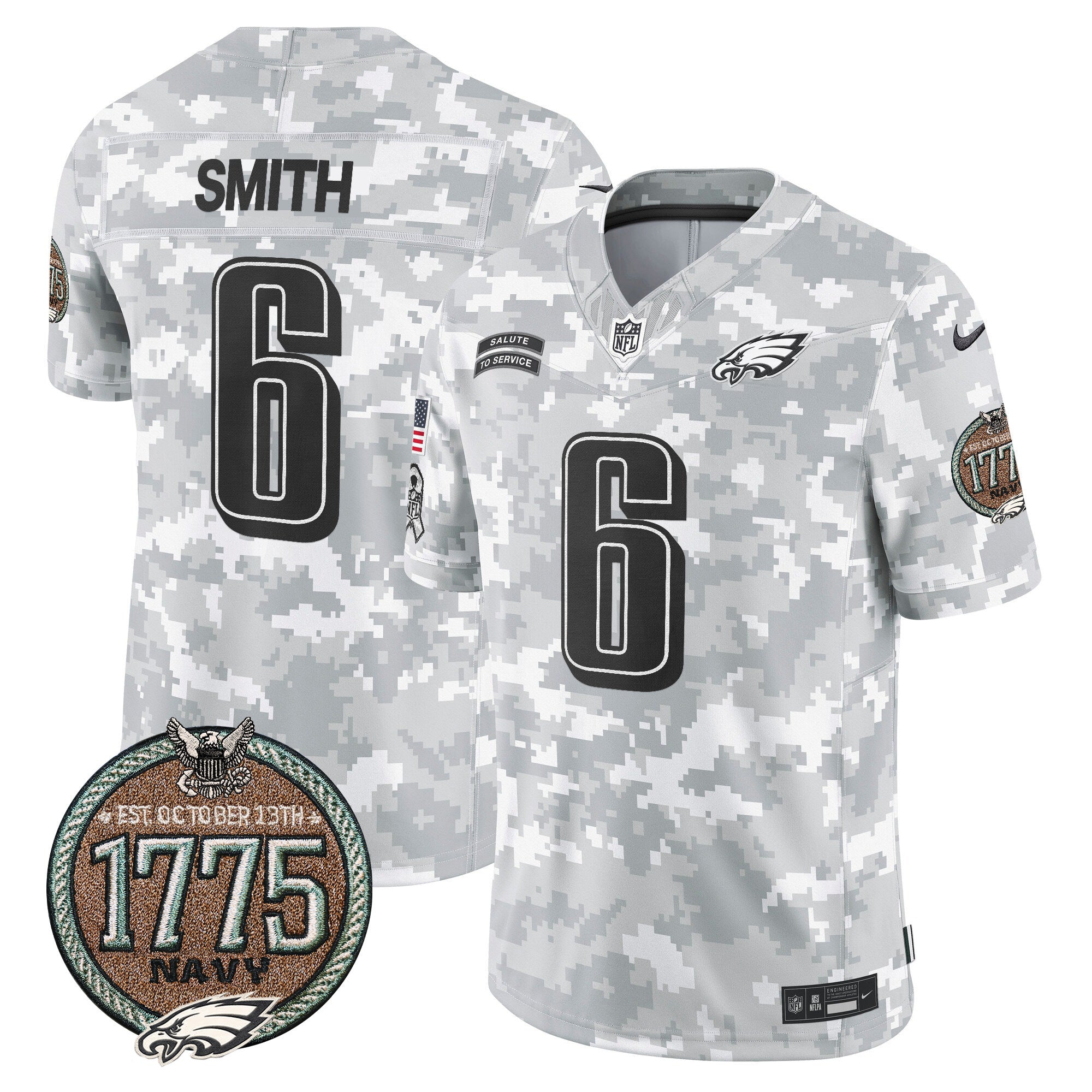 Eagles 2024 Salute to Service Establishment Year Patch Vapor Limited Jersey – All Stitched – Navy – DeVonta Smith Jersey