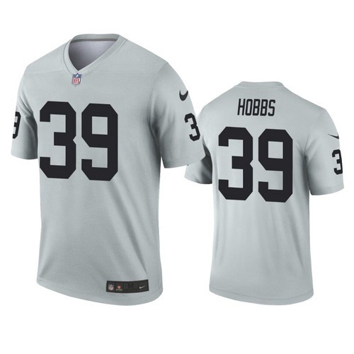 Men’s Las Vegas Raiders #39 Nate Hobbs Silver Inverted Legend Jersey