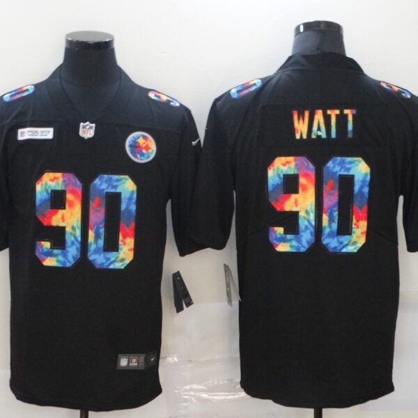 Men’s Pittsburgh Steelers #90 T. J. Watt Multi-Color Black 2020 NFL Crucial Catch Vapor Untouchable Nike Limited Jersey