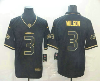 Men’s Seattle Seahawks #3 Russell Wilson Black 100th Season Golden Edition Jersey