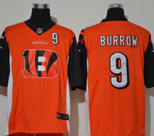 Men’s Cincinnati Bengals #9 Joe Burrow Orange 2020 Team Logo Number Vapor Untouchable Stitched NFL Nike Fashion Limited Jersey