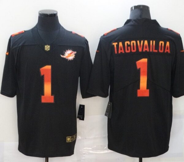 Men’s Miami Dolphins #1 Tua Tagovailoa Black Red Orange Stripe Vapor Limited Nike NFL Jersey