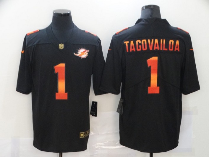Men’s Miami Dolphins #1 Tua Tagovailoa Black Red Orange Stripe Vapor Limited Nike NFL Jersey