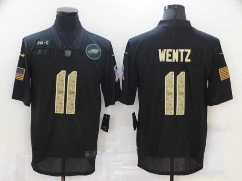 Men’s Philadelphia Eagles #11 Carson Wentz Black Camo 2020 Salute To Service Stitched NFL Nike Limited Jersey