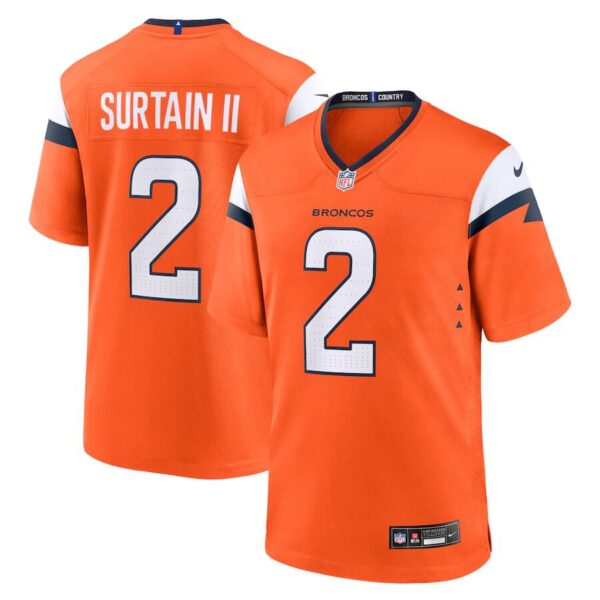 Men’s Denver Broncos #2 Pat Surtain II Orange 2024 Game Stitched Jersey