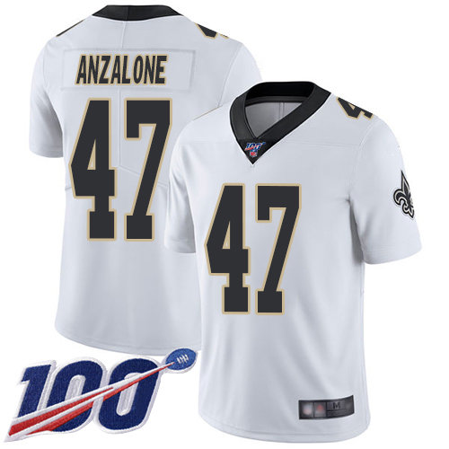 Nike Saints #47 Alex Anzalone White Men’s Stitched NFL 100th Season Vapor Limited Jersey