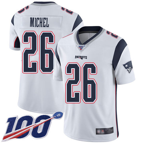 Nike Patriots #26 Sony Michel White Men’s Stitched NFL 100th Season Vapor Limited Jersey