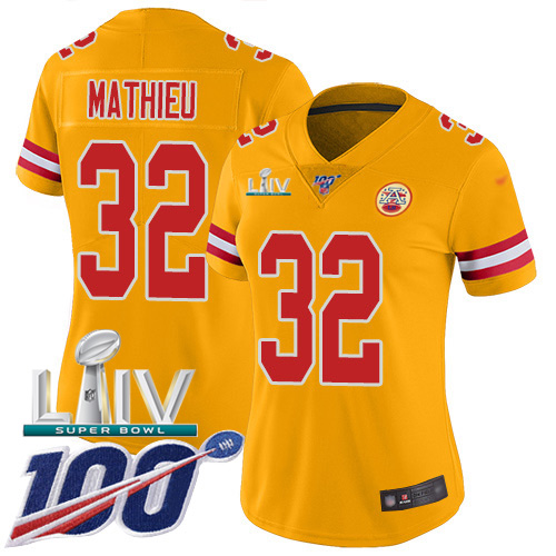 Nike Chiefs #32 Tyrann Mathieu Gold Super Bowl LIV 2020 Women’s Stitched NFL Limited Inverted Legend 100th Season Jersey