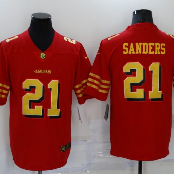 Men’s San Francisco 49ers #21 Deion Sanders Red Gold 2021 Vapor Untouchable Stitched NFL Nike Limited Jersey