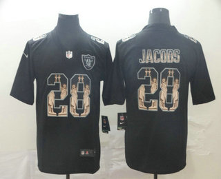 Men’s Oakland Raiders #28 Josh Jacobs 2019 Black Statue Of Liberty Stitched NFL Nike Limited Jersey