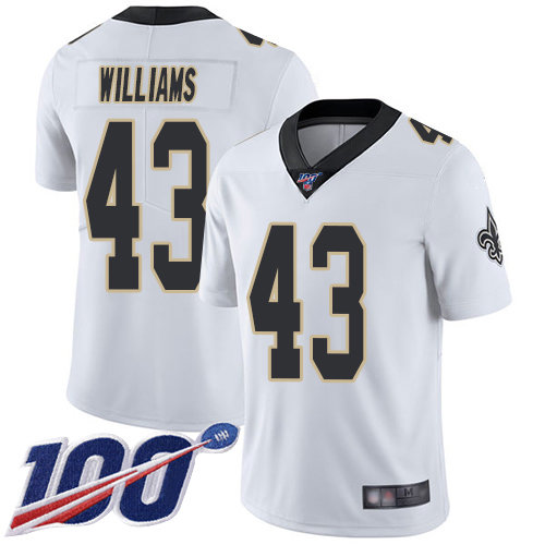 Nike Saints #43 Marcus Williams White Men’s Stitched NFL 100th Season Vapor Limited Jersey