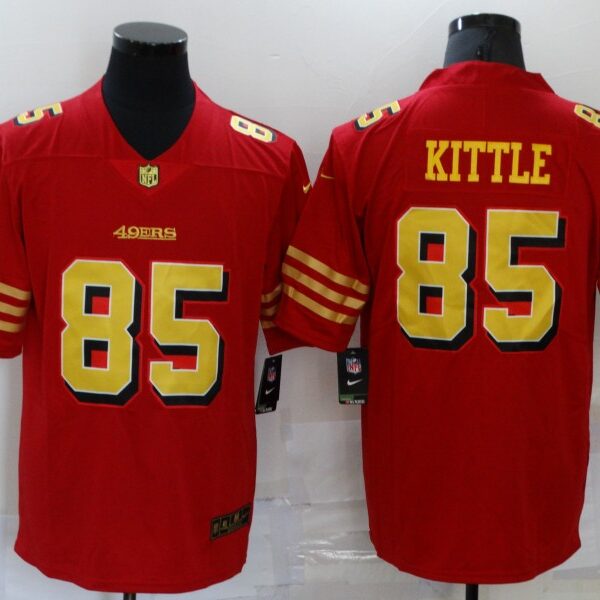 Men’s San Francisco 49ers #85 George Kittle Red Gold 2021 Vapor Untouchable Stitched NFL Nike Limited Jersey