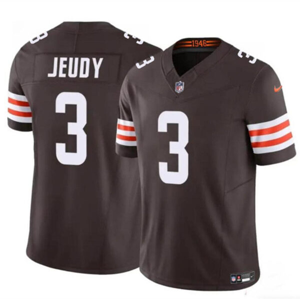 Men’s Cleveland Browns #3 Jerry Jeudy Brown 2023 F.U.S.E. Vapor Limited Football Stitched Jersey