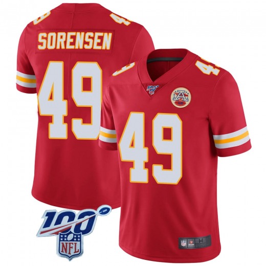 Men’s Kansas City Chiefs #49 Daniel Sorensen 100th Vapor Jersey – Limited Red