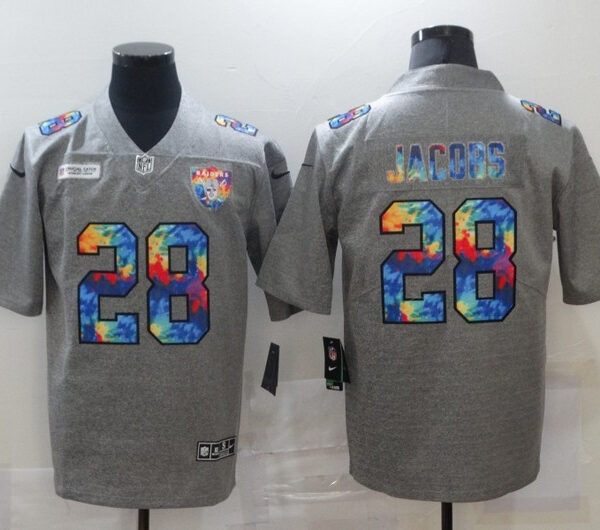 Men’s Las Vegas Raiders #28 Josh Jacobs 2020 Grey Crucial Catch Limited Stitched NFL Jersey
