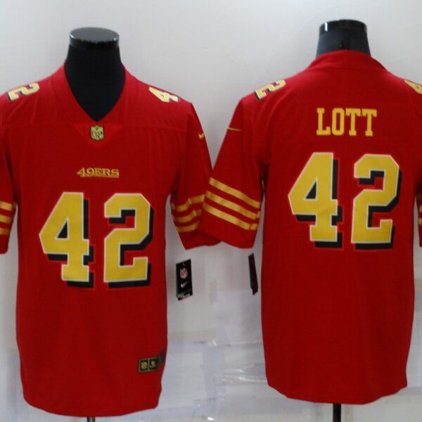 Men’s San Francisco 49ers #42 Ronnie Lott Red Gold 2021 Vapor Untouchable Stitched NFL Nike Limited Jersey