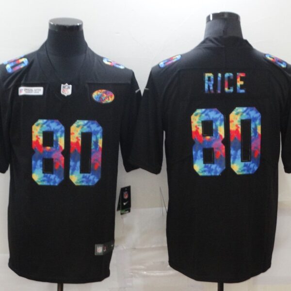 Men’s San Francisco 49ers #80 Jerry Rice Multi-Color Black 2020 NFL Crucial Catch Vapor Untouchable Nike Limited Jersey